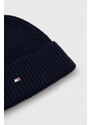 Kašmírová čepice Tommy Hilfiger tmavomodrá barva, z tenké pleteniny, vlněná