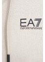 Bavlněná mikina EA7 Emporio Armani pánská, béžová barva, s kapucí, s potiskem