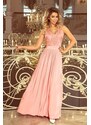 Numoco Dlouhé šaty s krajkovým topem pastelově růžové