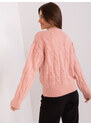 Fashionhunters Světle růžový klasický svetr s kabely