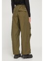 Kalhoty Tommy Jeans dámské, zelená barva, široké, medium waist