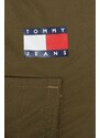 Kalhoty Tommy Jeans dámské, zelená barva, široké, medium waist