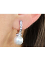 Biju Rhodiované náušnice visací, bílé perly vykládané čirými zirkony 1002916