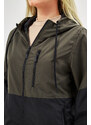 River Club Women's Khaki-Black Two-tone Lined Water And Windproof Hooded Raincoat With Pocket.