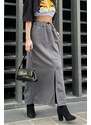 Madmext Smoked Women's Midi Skirt with a Slit Detail in the Front