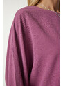Happiness İstanbul Women's Dark Lilac Bat Sleeves Flowy Curtain Wrapper Shirt