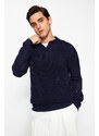 Trendyol Navy Regular Fit Polo Neck Crochet Detail Cotton Knitwear Sweater