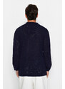 Trendyol Navy Regular Fit Polo Neck Crochet Detail Cotton Knitwear Sweater