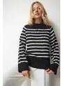 Happiness İstanbul Women's Black Striped Knitwear Sweater