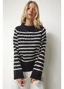 Happiness İstanbul Women's Black Striped Knitwear Sweater