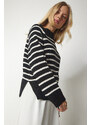 Happiness İstanbul Women's Black Striped Knitwear Sweater