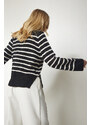 Happiness İstanbul Women's Black Striped Knitwear Sweater