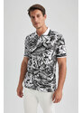 DEFACTO Slim Fit Polo Collar Printed Pique Polo T-Shirt