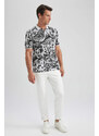 DEFACTO Slim Fit Polo Collar Printed Pique Polo T-Shirt