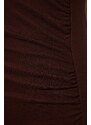 Trendyol Ottoman Brown Shirring Detailní vypasované mini, elastické pletené šaty s rozparkem