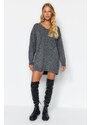 Trendyol Anthracite Mini Knitwear Soft Textured V Neck Dress