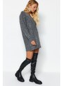 Trendyol Anthracite Mini Knitwear Soft Textured V Neck Dress