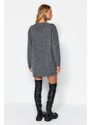 Trendyol Anthracite Mini Knitwear Soft Textured V Neck Dress