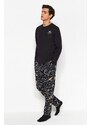 Trendyol Black Regular Fit Embroidered Knitted Pajamas Set