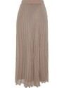 Trendyol Beige Pleated Woven Chiffon Skirt With Elastic Waist Lined and