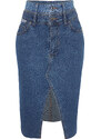 Trendyol X Sagaza Studio Blue Double Belt Detail Denim Skirt