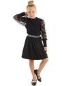 mshb&g Black Tulle Girls' Turtleneck Blouse and Skirt Set