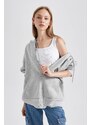 DEFACTO Oversize Fit Hooded Thick Sweatshirt Fabric Cardigan