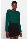 Trendyol Emerald Green Tweed Crop Woven Jacket