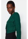 Trendyol Emerald Green Tweed Crop Woven Jacket