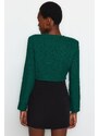 Trendyol Emerald Green Tweed Crop Woven Jacket