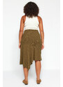 Trendyol Curve Khaki Asymmetric Wrap Knitted Skirt