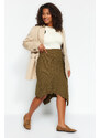 Trendyol Curve Khaki Asymmetric Wrap Knitted Skirt