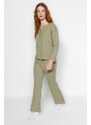 Trendyol Green Waffle Tshirt-Pants Knitted Pajama Set