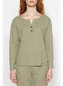 Trendyol Green Waffle Tshirt-Pants Knitted Pajama Set