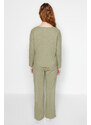 Trendyol Green Waffle Tshirt-Pants Knitted Pajama Set