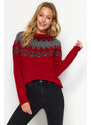 Trendyol Red Silvery Patterned Knitwear Sweater with Raglan Sleeves