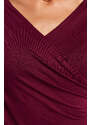 Trendyol Burgundy Fitted Viscose Gathered V-Neck Elastic Snaps Knitted Body