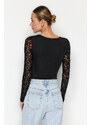 Trendyol Black Square Neck Lace Sleeve Knitted Bodysuit