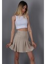 Madmext Women's Beige Striped Pleated Short Skirt Mg1451