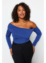 Trendyol Curve Blue Asymmetric Collar Knitted Blouse