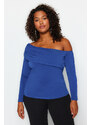 Trendyol Curve Blue Asymmetric Collar Knitted Blouse