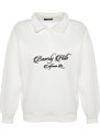 Trendyol Ecru Shirt Collar with Embroidery Regular Fit Knitted Sweatshirt with Fleece Inside