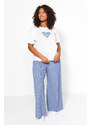 Trendyol Curve Blue Heart Pattern Ribbed Knitted Pajamas Set