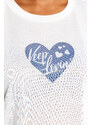 Trendyol Curve Blue Heart Pattern Ribbed Knitted Pajamas Set