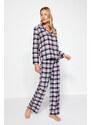 Trendyol Pink Flannel Checked Shirt-Pants Weave Pajamas Set