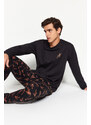 Trendyol Black Regular Fit Printed Knitted Pajamas Set