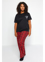 Trendyol Curve Black Printed Plaid Flannel Woven Pajamas Set