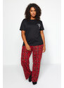 Trendyol Curve Black Printed Plaid Flannel Woven Pajamas Set