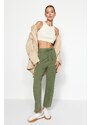 Trendyol Khaki Proti stárnutí / vybledlý efekt Straight Fit Tenké, pletené tepláky