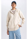 DEFACTO Oversize Fit Hooded Thick Sweatshirt Fabric Cardigan